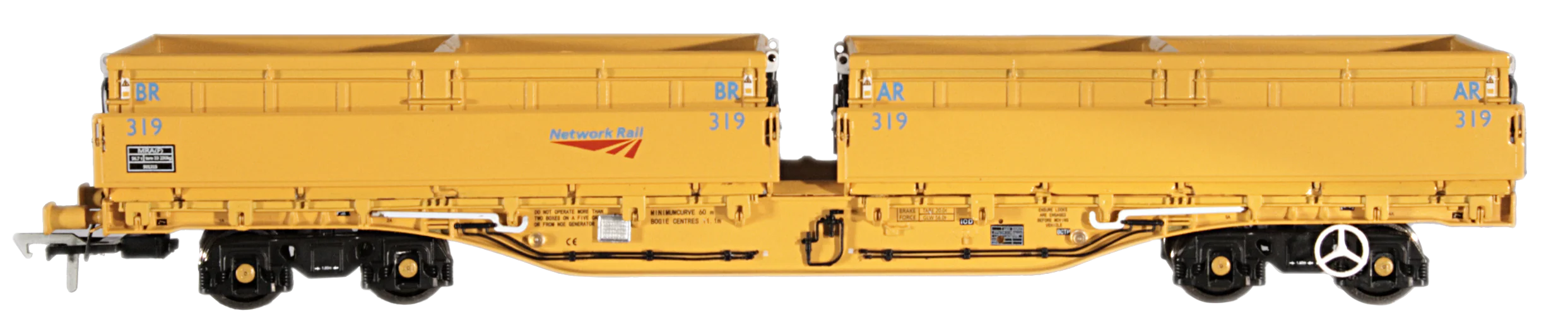 4F-075-001 Set of 5 MRA Side Tipping Ballast Wagon Railtrack Blue/Grey - Image 4