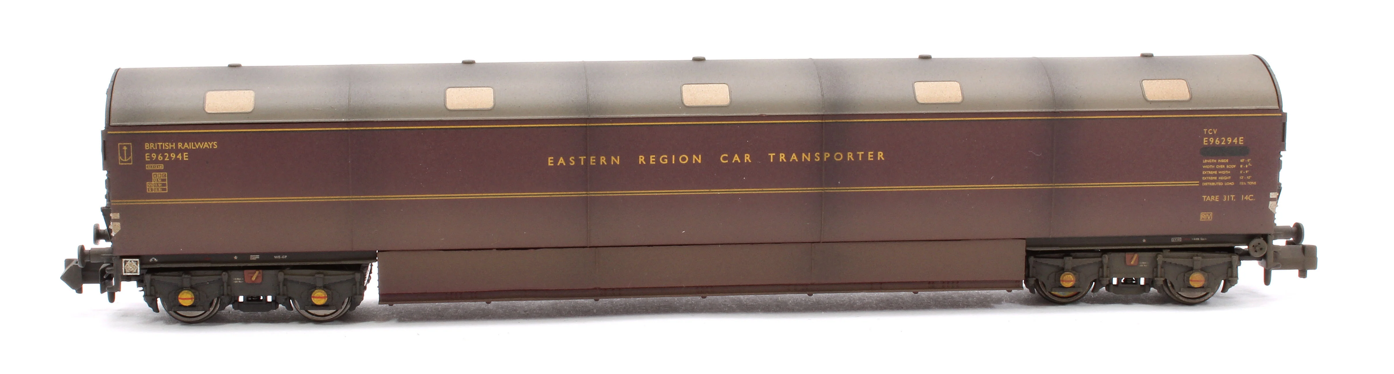 Custom Weathered Newton Chambers Car Transporter Eastern Region BR Lined Maroon E96287/291/294E - Pack 3 - Image 3