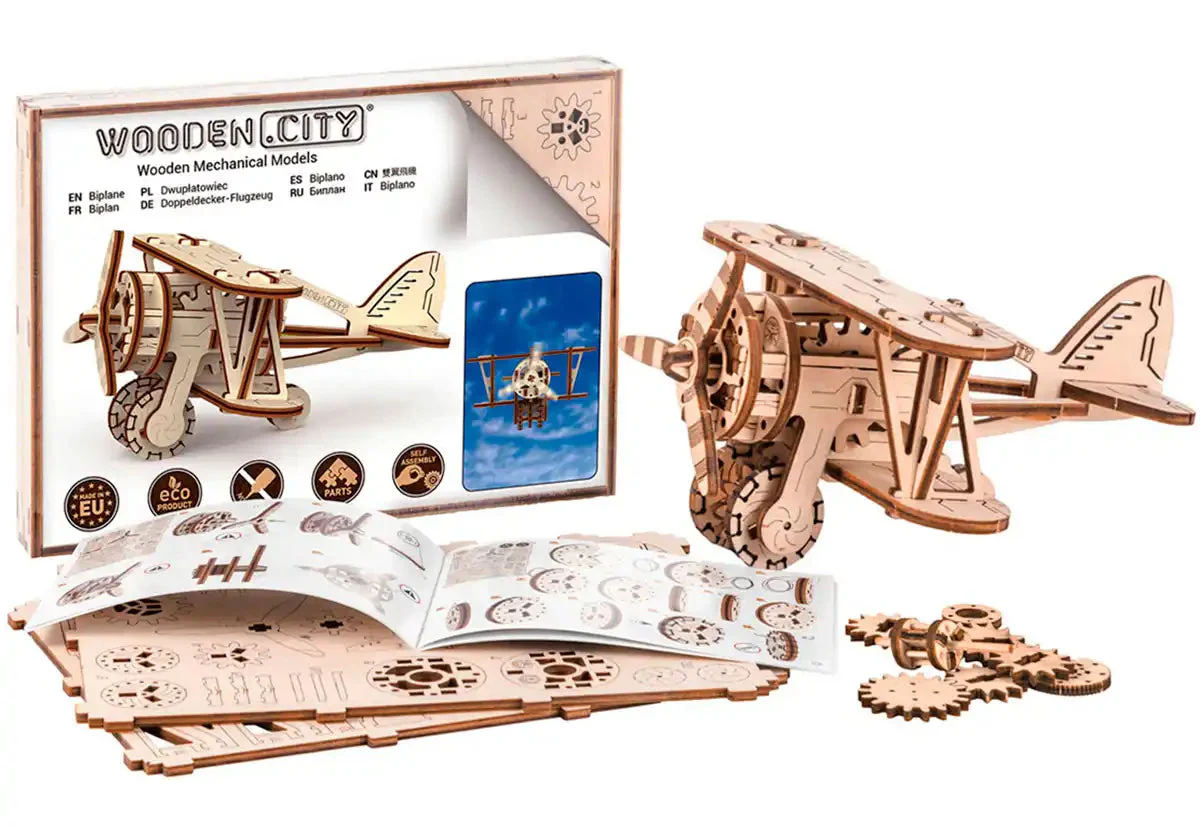 3D Wooden Plane Puzzle – Biplane - Image 3