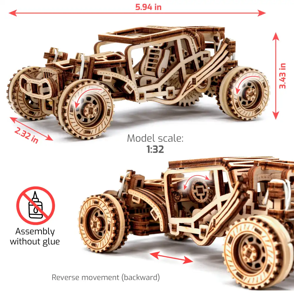 3D Wooden Car Puzzle – Buggy - Image 3