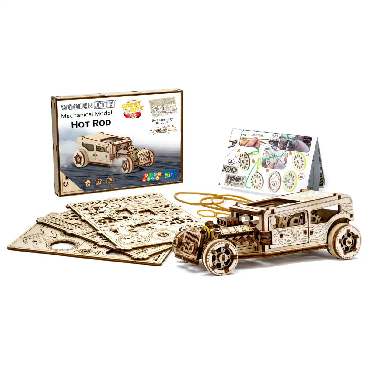 3D Wooden Car Puzzle – Hot Rod - Image 7