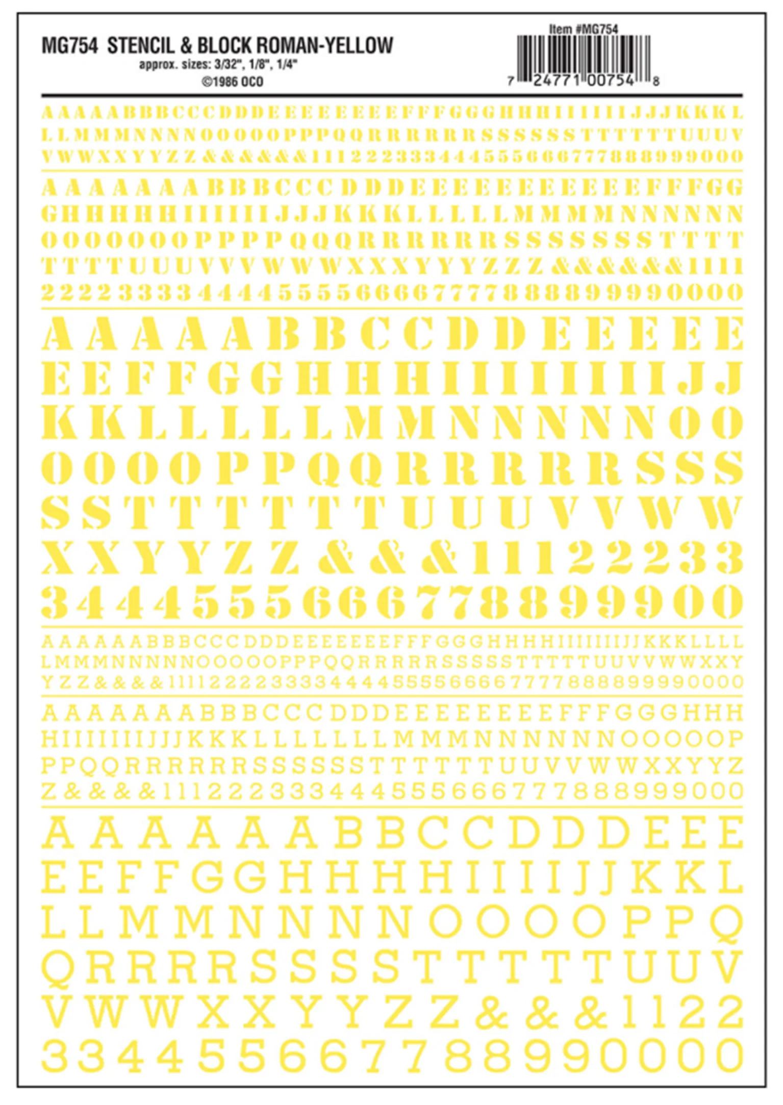 MG754 WOODLAND SCENICS - Decals - Stencil & Block Roman Yellow