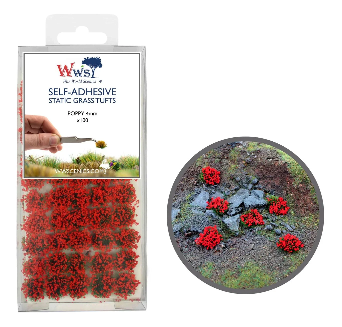4mm Poppy Self-Adhesive Static Grass Tufts x 100 - Image 2